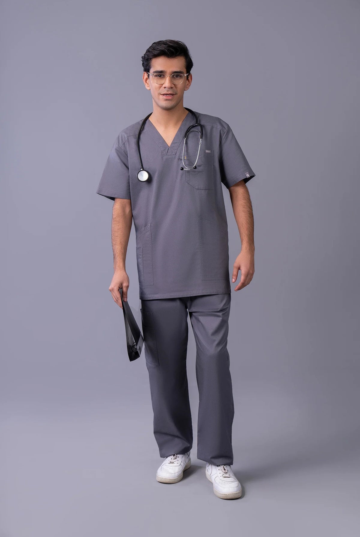Telay  Grey 5-Pocket Scrub Set