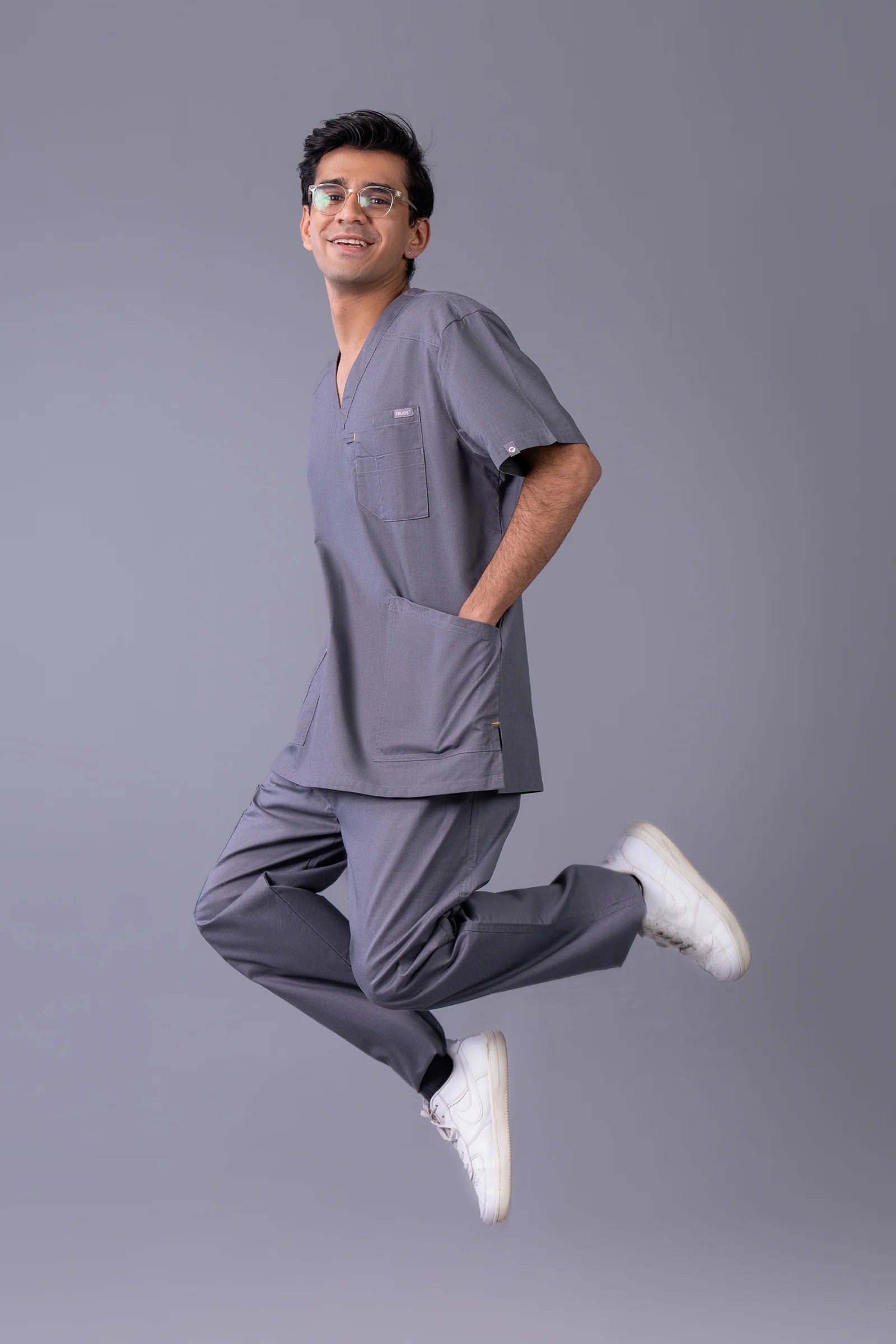 Telay  Grey 5-Pocket Scrub Set